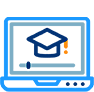 An icon of a laptop with a grauation hat in the middle of the screen.