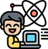 data-science A science icon with a person, computer and the solor system.