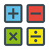 subtraction Blocks of Mathematics icons including adding, take away, times and divide.
